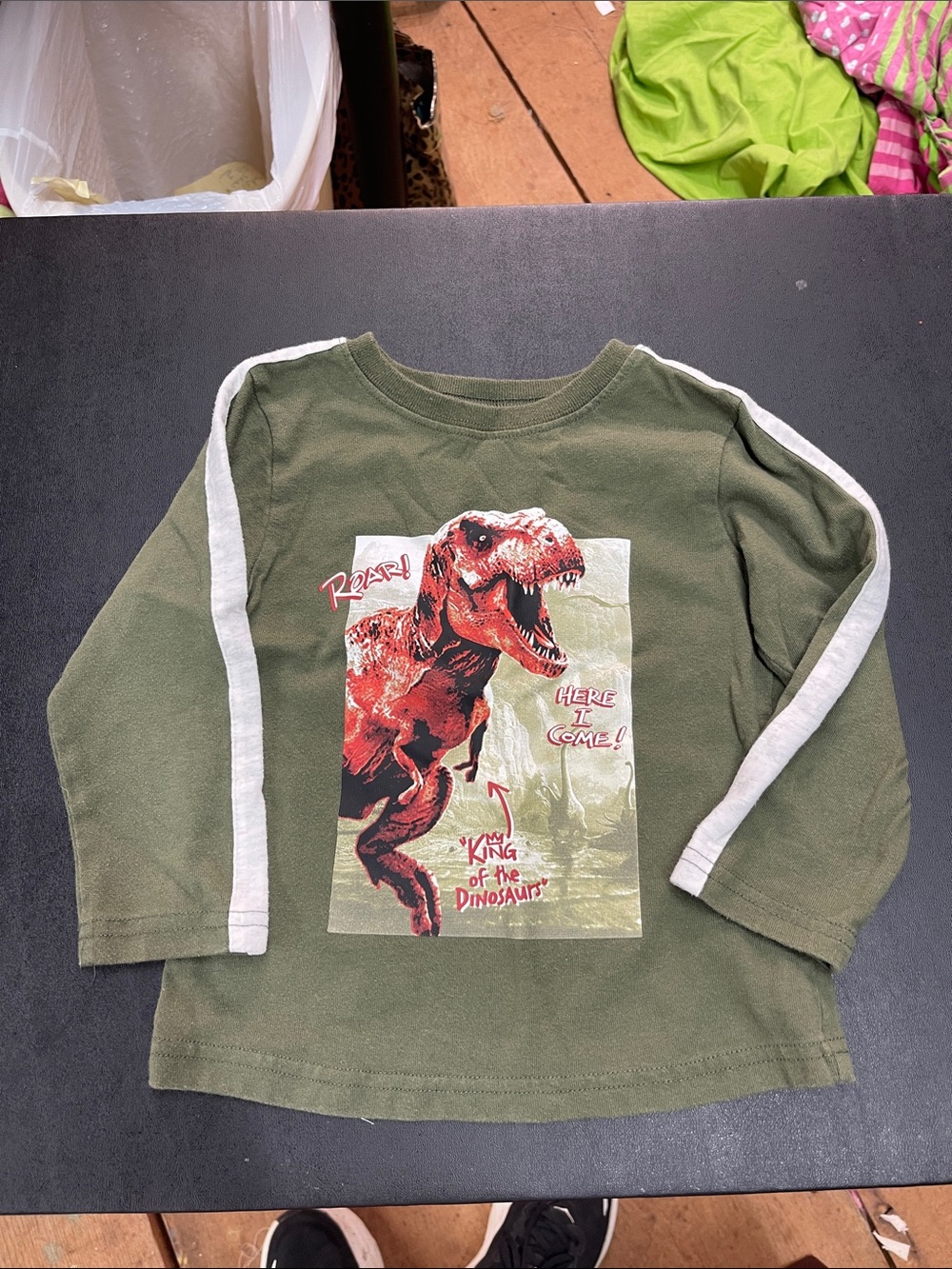 Garanimals Olive Green Long-Sleeve Tee with Red Dinosaur Print